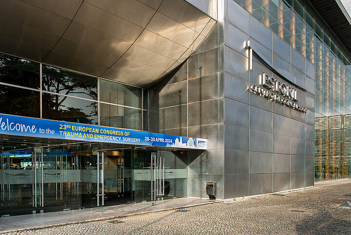 Exterior view of the Estoril Convention Centre in Lisbon, Portugal